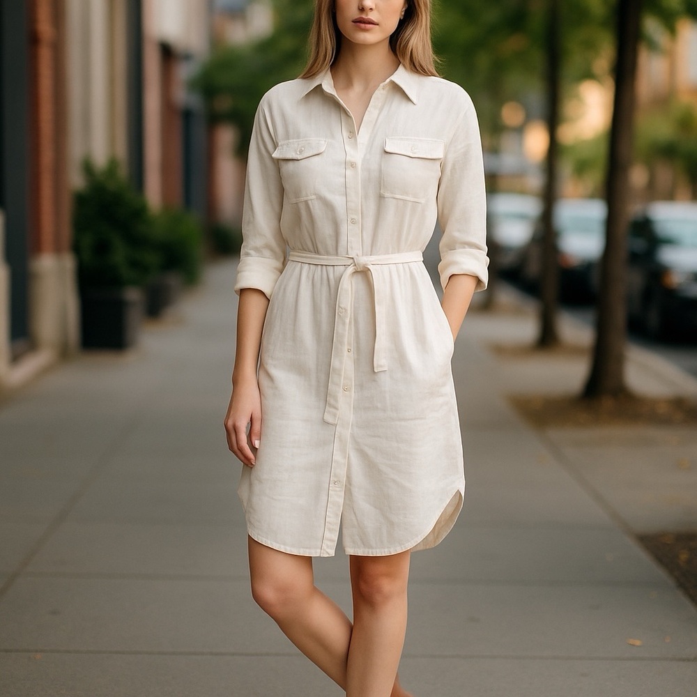 James Perse White Cotton Shirt Dress Button-Down Collar Size 1